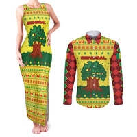 Senegal Christmas Couples Matching Tank Maxi Dress and Long Sleeve Button Shirt with Yellow-Green-Red Design, Baobab Tree, and National Coat of Arms Motif - Wonder Print Shop