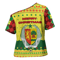 Senegal Christmas Cross Shoulder Shirt with Yellow-Green-Red Design, Baobab Tree, and National Coat of Arms Motif - Wonder Print Shop