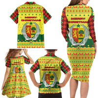 Senegal Christmas Family Matching Long Sleeve Bodycon Dress and Hawaiian Shirt with Yellow-Green-Red Design, Baobab Tree, and National Coat of Arms Motif - Wonder Print Shop