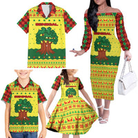 Senegal Christmas Family Matching Off The Shoulder Long Sleeve Dress and Hawaiian Shirt with Yellow-Green-Red Design, Baobab Tree, and National Coat of Arms Motif - Wonder Print Shop