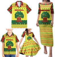 Senegal Christmas Family Matching Puletasi and Hawaiian Shirt with Yellow-Green-Red Design, Baobab Tree, and National Coat of Arms Motif - Wonder Print Shop