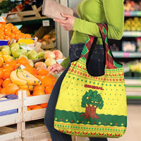 Senegal Christmas Grocery Bag with Yellow-Green-Red Design, Baobab Tree, and National Coat of Arms Motif - Wonder Print Shop