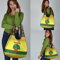 Senegal Christmas Grocery Bag with Yellow-Green-Red Design, Baobab Tree, and National Coat of Arms Motif - Wonder Print Shop