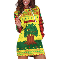 Senegal Christmas Hoodie Dress with Yellow-Green-Red Design, Baobab Tree, and National Coat of Arms Motif - Wonder Print Shop