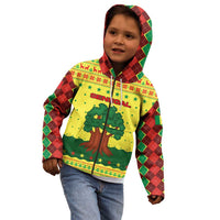 Senegal Christmas Kid Hoodie with Yellow-Green-Red Design, Baobab Tree, and National Coat of Arms Motif - Wonder Print Shop