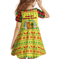 Senegal Christmas Kid Short Sleeve Dress with Yellow-Green-Red Design, Baobab Tree, and National Coat of Arms Motif - Wonder Print Shop