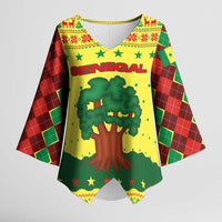 Senegal Christmas Kimono Sleeve Blouse with Yellow-Green-Red Design, Baobab Tree, and National Coat of Arms Motif - Wonder Print Shop