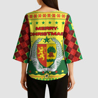 Senegal Christmas Kimono Sleeve Blouse with Yellow-Green-Red Design, Baobab Tree, and National Coat of Arms Motif - Wonder Print Shop