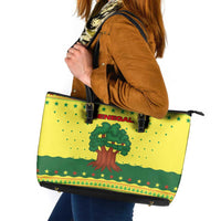 Senegal Christmas Leather Tote Bag with Yellow-Green-Red Design, Baobab Tree, and National Coat of Arms Motif - Wonder Print Shop