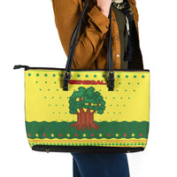 Senegal Christmas Leather Tote Bag with Yellow-Green-Red Design, Baobab Tree, and National Coat of Arms Motif - Wonder Print Shop