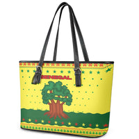 Senegal Christmas Leather Tote Bag with Yellow-Green-Red Design, Baobab Tree, and National Coat of Arms Motif - Wonder Print Shop