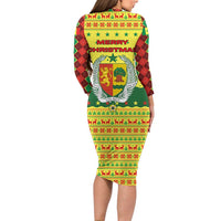 Senegal Christmas Long Sleeve Bodycon Dress with Yellow-Green-Red Design, Baobab Tree, and National Coat of Arms Motif - Wonder Print Shop