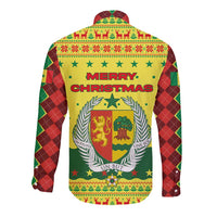 Senegal Christmas Long Sleeve Button Shirt with Yellow-Green-Red Design, Baobab Tree, and National Coat of Arms Motif - Wonder Print Shop