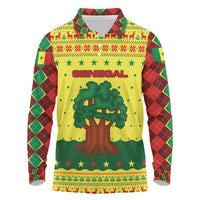Senegal Christmas Long Sleeve Polo Shirt with Yellow-Green-Red Design, Baobab Tree, and National Coat of Arms Motif - Wonder Print Shop