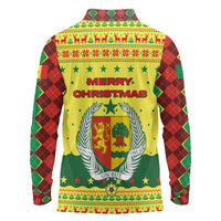 Senegal Christmas Long Sleeve Polo Shirt with Yellow-Green-Red Design, Baobab Tree, and National Coat of Arms Motif - Wonder Print Shop