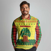 Senegal Christmas Long Sleeve Polo Shirt with Yellow-Green-Red Design, Baobab Tree, and National Coat of Arms Motif - Wonder Print Shop