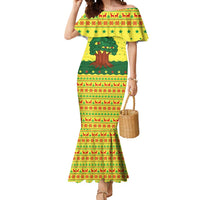 Senegal Christmas Mermaid Dress with Yellow-Green-Red Design, Baobab Tree, and National Coat of Arms Motif - Wonder Print Shop