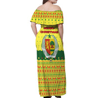Senegal Christmas Off Shoulder Maxi Dress with Yellow-Green-Red Design, Baobab Tree, and National Coat of Arms Motif - Wonder Print Shop