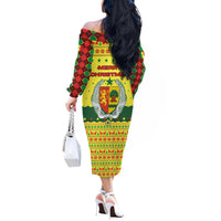 Senegal Christmas Off The Shoulder Long Sleeve Dress with Yellow-Green-Red Design, Baobab Tree, and National Coat of Arms Motif - Wonder Print Shop