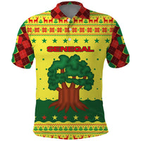 Senegal Christmas Polo Shirt with Yellow-Green-Red Design, Baobab Tree, and National Coat of Arms Motif - Wonder Print Shop