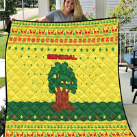 Senegal Christmas Quilt with Yellow-Green-Red Design, Baobab Tree, and National Coat of Arms Motif - Wonder Print Shop