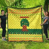 Senegal Christmas Quilt with Yellow-Green-Red Design, Baobab Tree, and National Coat of Arms Motif - Wonder Print Shop