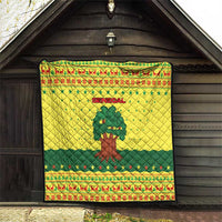 Senegal Christmas Quilt with Yellow-Green-Red Design, Baobab Tree, and National Coat of Arms Motif - Wonder Print Shop
