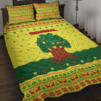 Senegal Christmas Quilt Bed Set with Yellow-Green-Red Design, Baobab Tree, and National Coat of Arms Motif - Wonder Print Shop