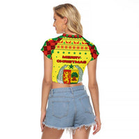 Senegal Christmas Raglan Cropped T Shirt with Yellow-Green-Red Design, Baobab Tree, and National Coat of Arms Motif - Wonder Print Shop