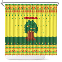 Senegal Christmas Shower Curtain with Yellow-Green-Red Design, Baobab Tree, and National Coat of Arms Motif - Wonder Print Shop