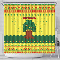 Senegal Christmas Shower Curtain with Yellow-Green-Red Design, Baobab Tree, and National Coat of Arms Motif - Wonder Print Shop