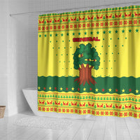 Senegal Christmas Shower Curtain with Yellow-Green-Red Design, Baobab Tree, and National Coat of Arms Motif - Wonder Print Shop