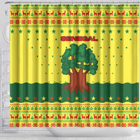 Senegal Christmas Shower Curtain with Yellow-Green-Red Design, Baobab Tree, and National Coat of Arms Motif - Wonder Print Shop