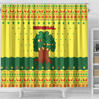 Senegal Christmas Shower Curtain with Yellow-Green-Red Design, Baobab Tree, and National Coat of Arms Motif - Wonder Print Shop