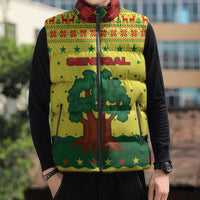 Senegal Christmas Sleeveless Puffer Jacket with Yellow-Green-Red Design, Baobab Tree, and National Coat of Arms Motif - Wonder Print Shop