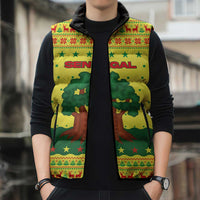 Senegal Christmas Sleeveless Puffer Jacket with Yellow-Green-Red Design, Baobab Tree, and National Coat of Arms Motif - Wonder Print Shop