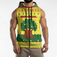 Senegal Christmas Sleeveless Zip Hoodie with Yellow-Green-Red Design, Baobab Tree, and National Coat of Arms Motif - Wonder Print Shop