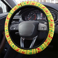 Senegal Christmas Steering Wheel Cover with Yellow-Green-Red Design, Baobab Tree, and National Coat of Arms Motif - Wonder Print Shop