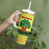 Senegal Christmas Tumbler With Handle with Yellow-Green-Red Design, Baobab Tree, and National Coat of Arms Motif - Wonder Print Shop