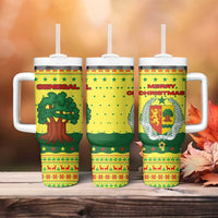 Senegal Christmas Tumbler With Handle with Yellow-Green-Red Design, Baobab Tree, and National Coat of Arms Motif - Wonder Print Shop