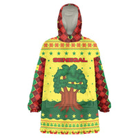 Senegal Christmas Wearable Blanket Hoodie with Yellow-Green-Red Design, Baobab Tree, and National Coat of Arms Motif - Wonder Print Shop
