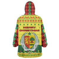Senegal Christmas Wearable Blanket Hoodie with Yellow-Green-Red Design, Baobab Tree, and National Coat of Arms Motif - Wonder Print Shop