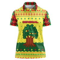 Senegal Christmas Women Polo Shirt with Yellow-Green-Red Design, Baobab Tree, and National Coat of Arms Motif - Wonder Print Shop