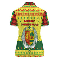 Senegal Christmas Women Polo Shirt with Yellow-Green-Red Design, Baobab Tree, and National Coat of Arms Motif - Wonder Print Shop