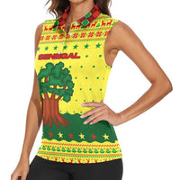 Senegal Christmas Women Sleeveless Polo Shirt with Yellow-Green-Red Design, Baobab Tree, and National Coat of Arms Motif - Wonder Print Shop