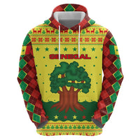 Senegal Christmas Zip Hoodie with Yellow-Green-Red Design, Baobab Tree, and National Coat of Arms Motif - Wonder Print Shop