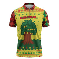 Senegal Christmas Zipper Polo Shirt with Yellow-Green-Red Design, Baobab Tree, and National Coat of Arms Motif - Wonder Print Shop
