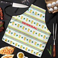 Senegal Christmas Apron with White-Green-Yellow Design, Golden Lion, and Festive Stars Motif - Wonder Print Shop