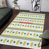 Senegal Christmas Area Rug with White-Green-Yellow Design, Golden Lion, and Festive Stars Motif - Wonder Print Shop