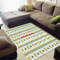 Senegal Christmas Area Rug with White-Green-Yellow Design, Golden Lion, and Festive Stars Motif - Wonder Print Shop